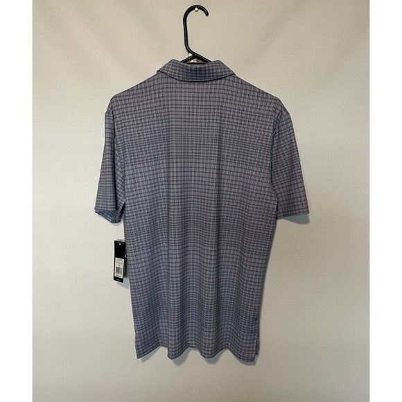 Adidas Golf Polo Shirt Mens Small Blue Plaid Performance Stretch Casual Logo NEW - Picture 9 of 11